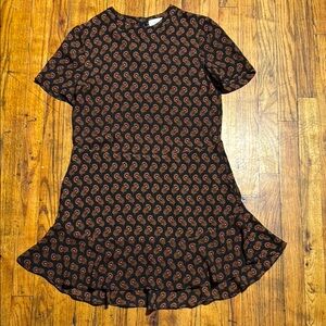 A.L.C. Women's 100%‎ Silk Brown Pink Floral Print Black Sheer Midi Dress Size 6